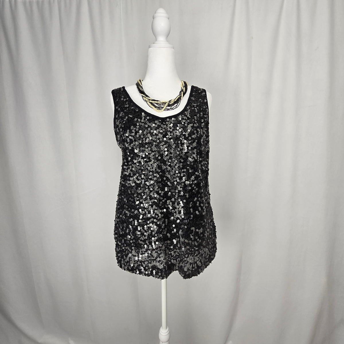 Ricki’s Black Sequin Tank – Party Ready, Holiday Glam, Size L Preloved