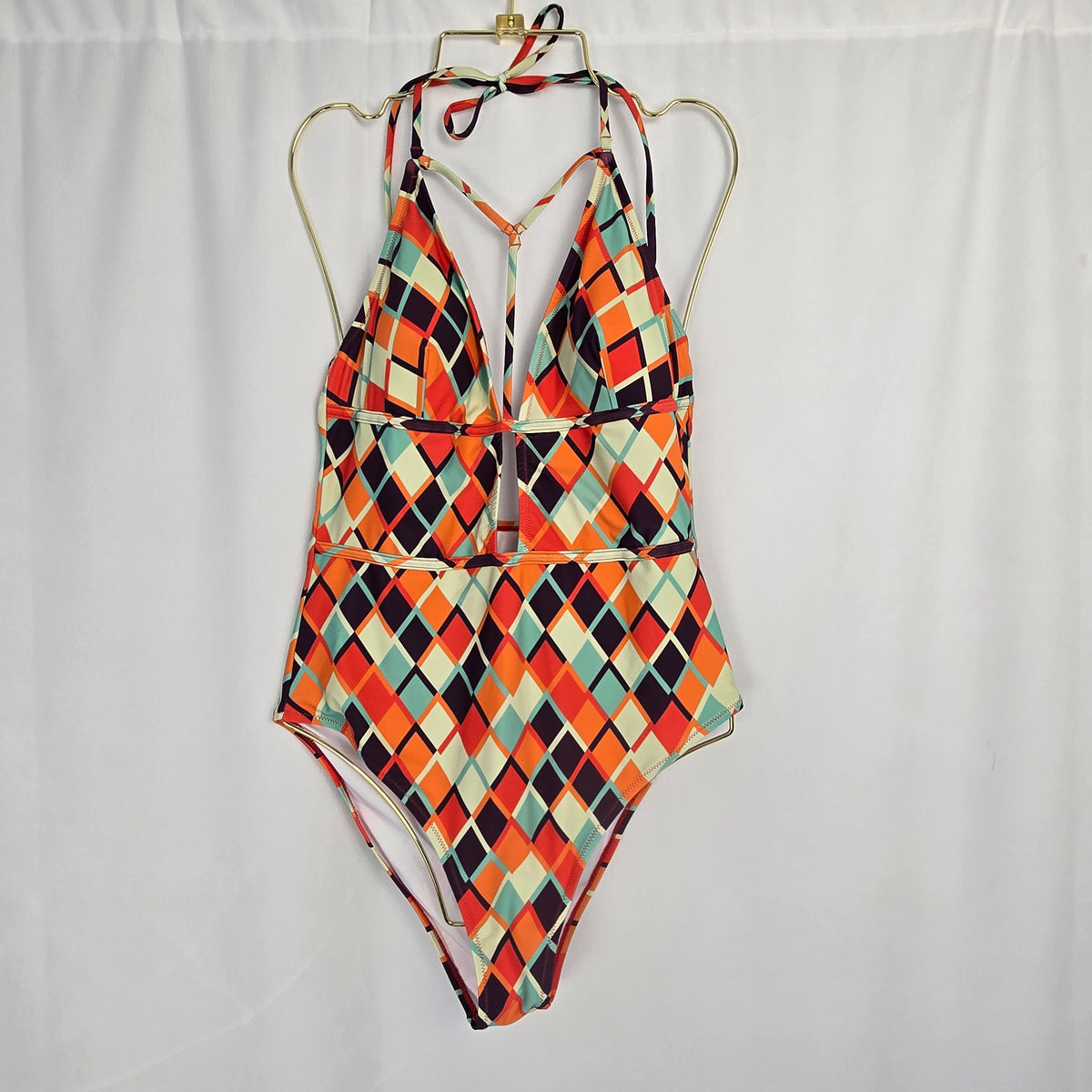 Cupshe One-Piece Geometric Design Plunge Neck Large