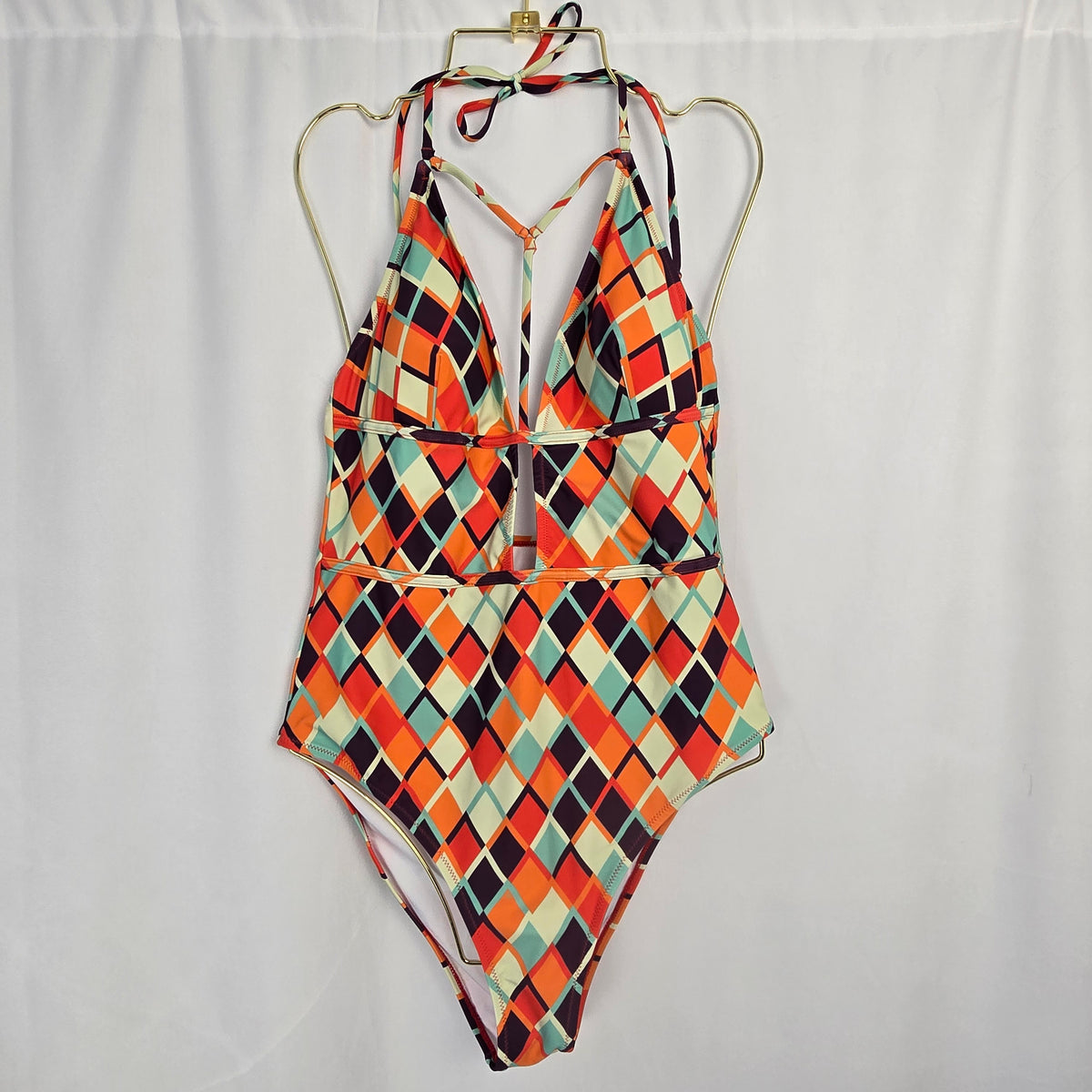 Cupshe One-Piece Geometric Design Plunge Neck Large