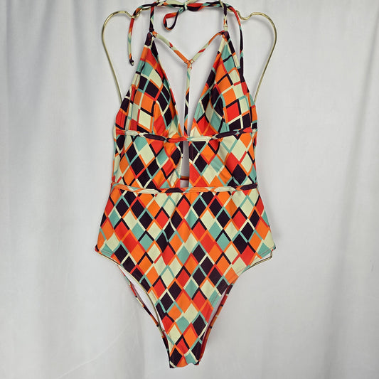 Cupshe One-Piece Geometric Design Plunge Neck Large