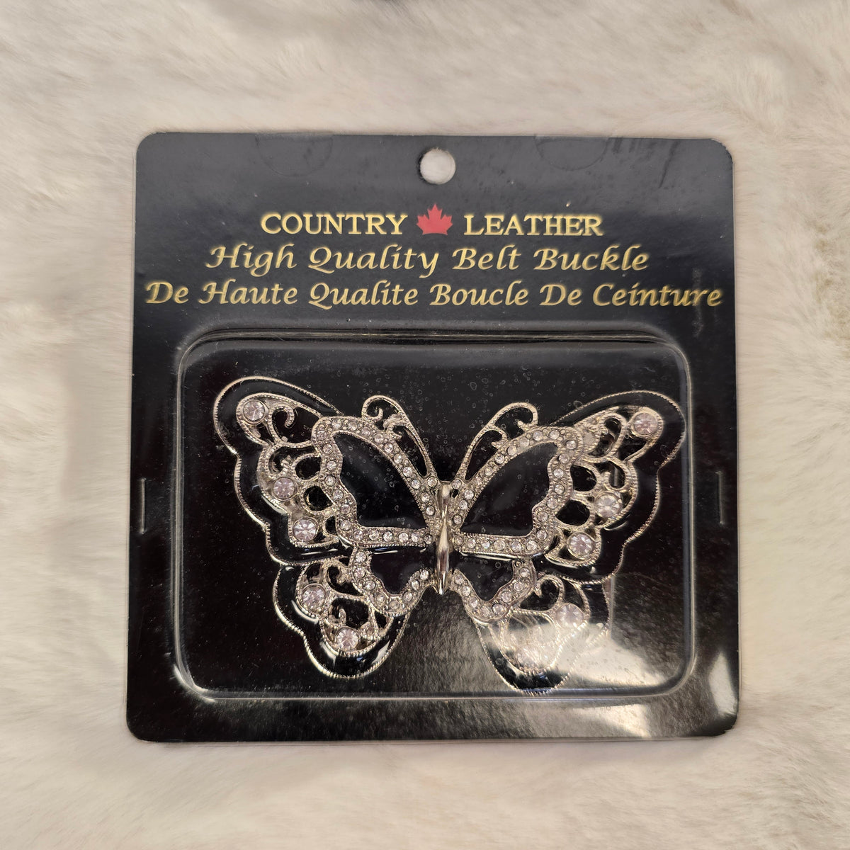 Country Leather Belt Size 40 + Rhinestone Butterfly Buckle – New