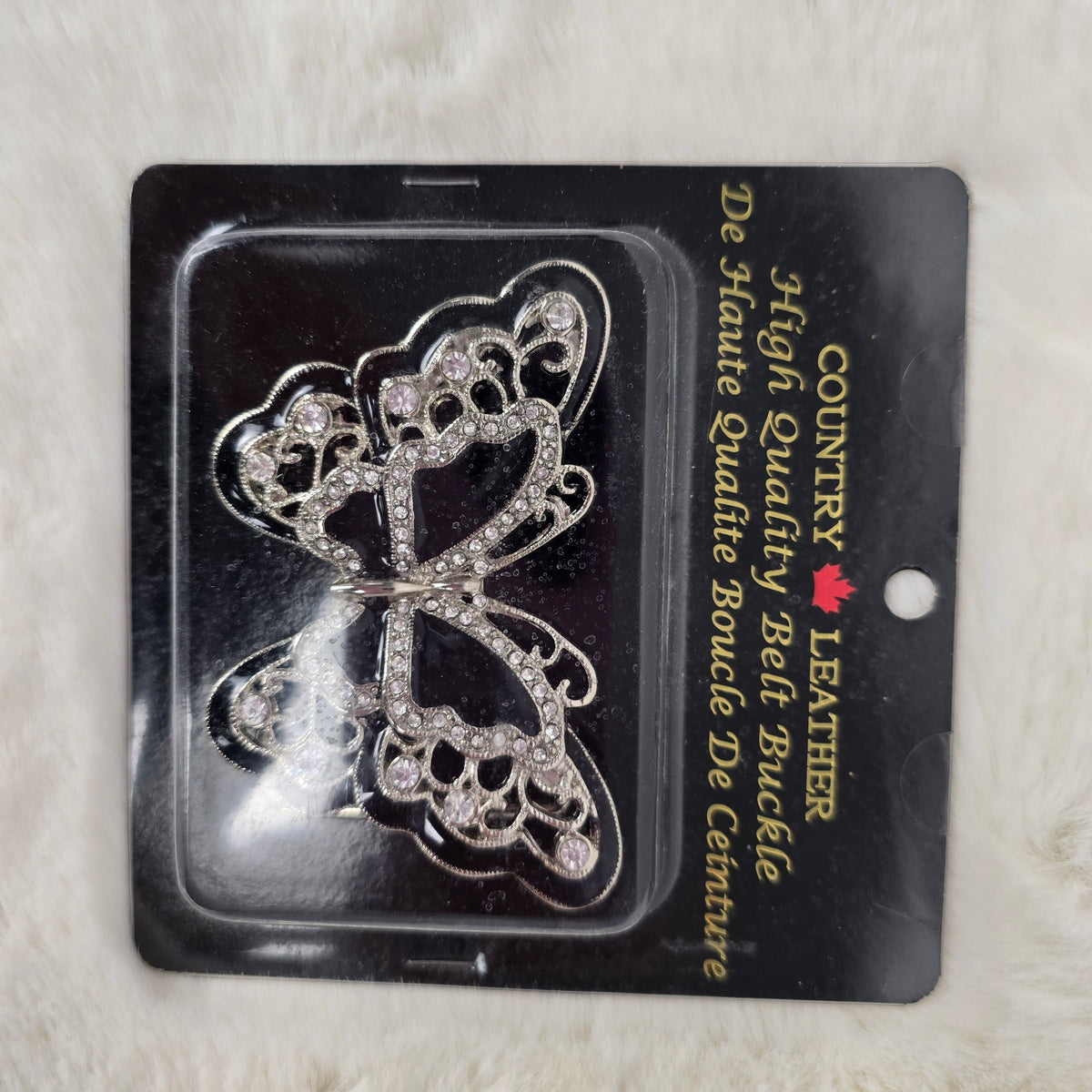 Country Leather Belt Size 40 + Rhinestone Butterfly Buckle – New