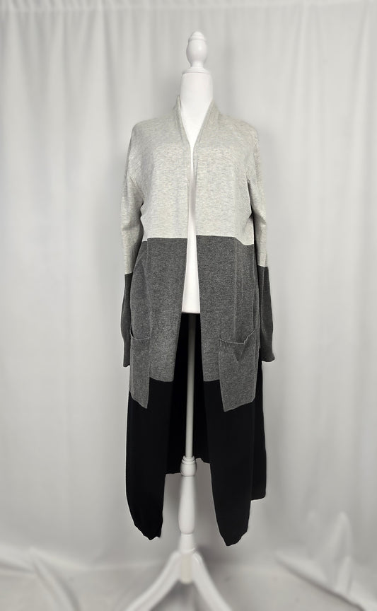 Colourblock RED Brand Long Knit Cardigan – Gray/Black, XL, Cozy Layering Sweater