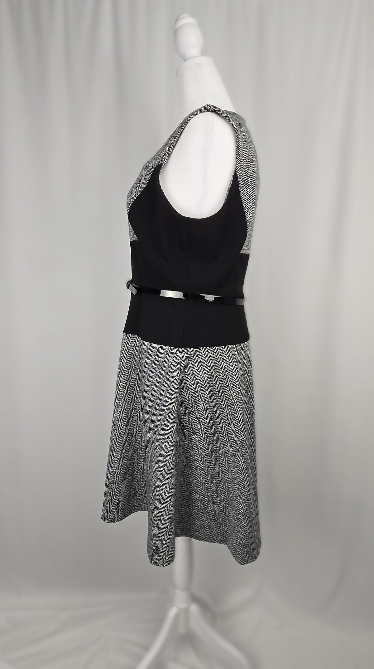 Tommy Hilfiger Houndstooth Fit & Flare Dress with Patent Belt | Size 14