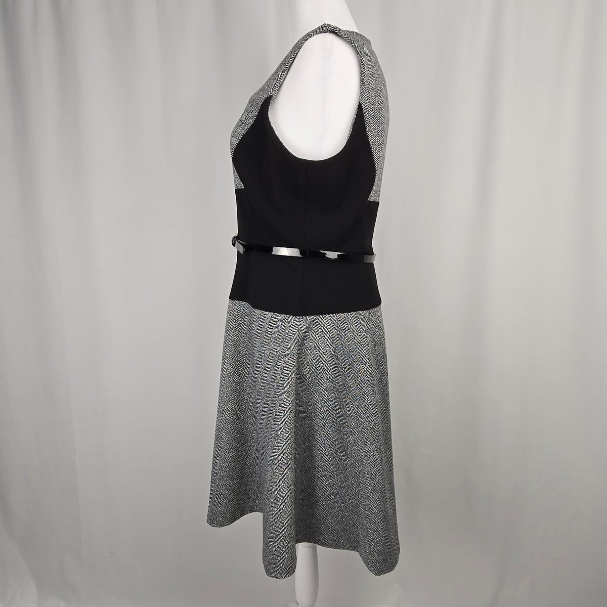 Tommy Hilfiger Houndstooth Fit & Flare Dress with Patent Belt | Size 14