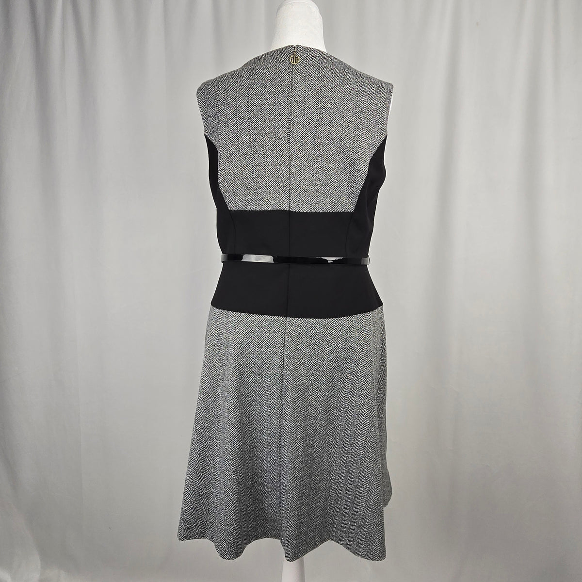 Tommy Hilfiger Houndstooth Fit & Flare Dress with Patent Belt | Size 14