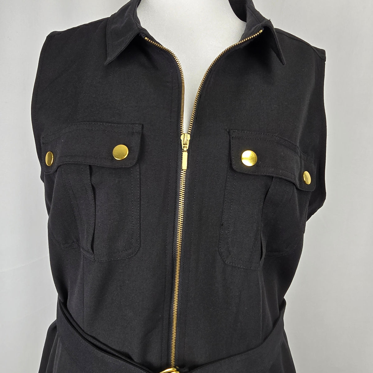 Sharagano Belted Utility Dress | Size 16 | Black with Gold Hardware