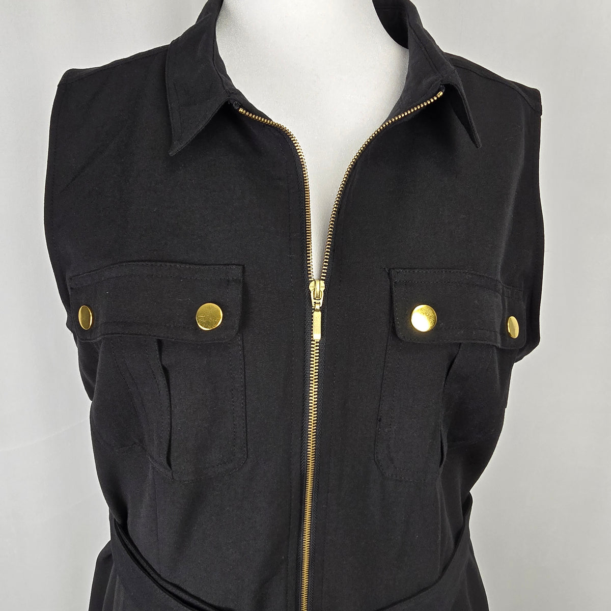 Sharagano Belted Utility Dress | Size 16 | Black with Gold Hardware