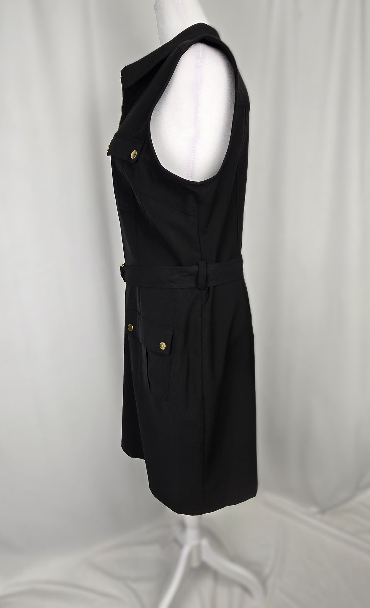 Sharagano Belted Utility Dress | Size 16 | Black with Gold Hardware