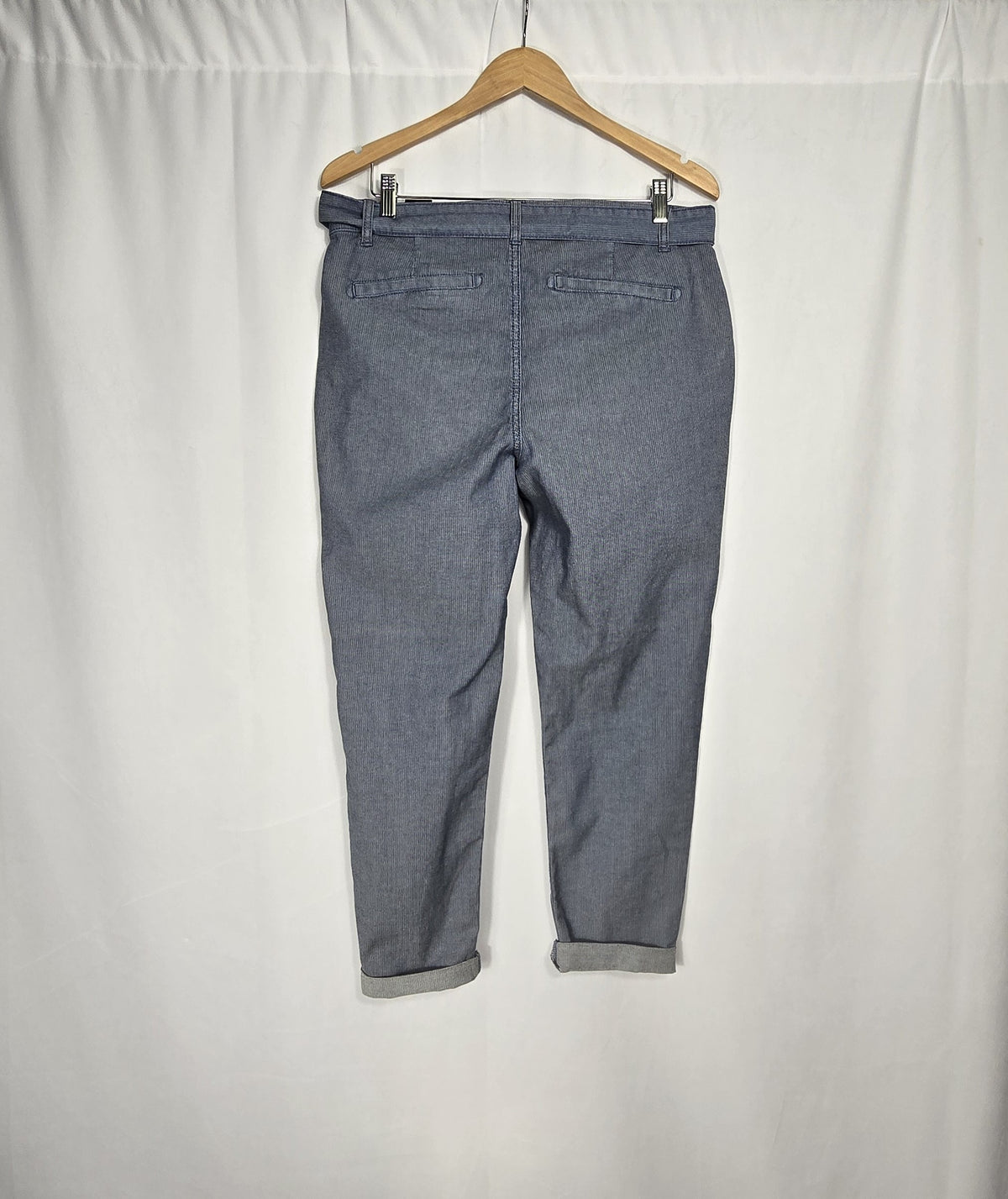 Reitmans NWT Petite Size 14 Light Blue Herringbone Stretch Cotton Jeans | Tie Waist Tapered Fit