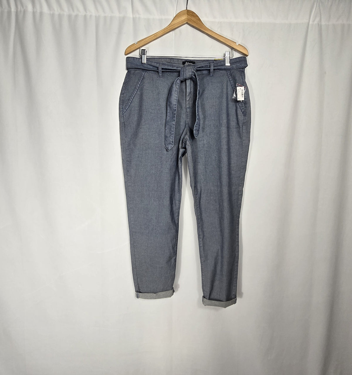 Reitmans NWT Petite Size 14 Light Blue Herringbone Stretch Cotton Jeans | Tie Waist Tapered Fit