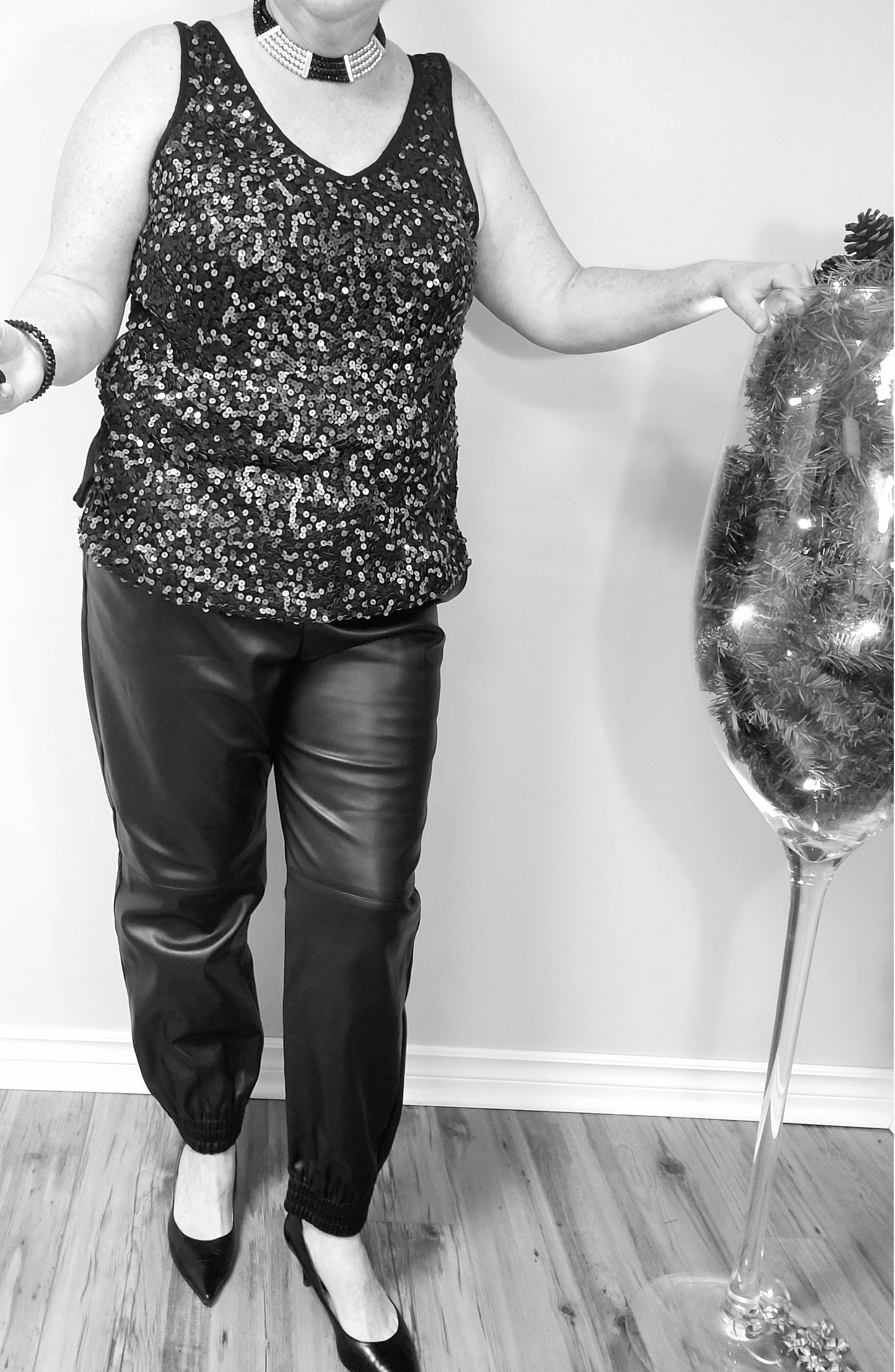 Zara Faux Leather Joggers Large and Ricki's Sequin Tank Top Large